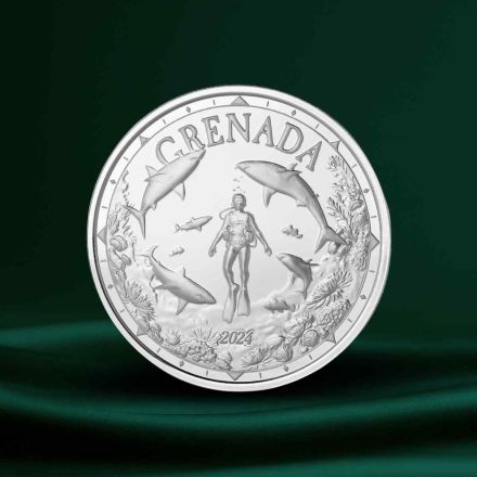 2024 EC8 Grenada Shark Diver &ndash; 1 oz S&oslash;lvmynt m/kapsel